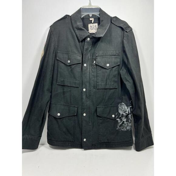 Vtg Rare Juicy Couture Blk Denim Jacket Chore Military Sz L Y2K Men